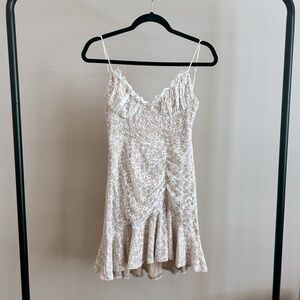 Selfie Leslie Cream Ruched Ruffled Mini Dress